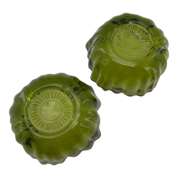 Vintage MCM Indian Glass Footed Bowls Footed Avacado Green Sunflower Scalloped - Picture 13 of 13